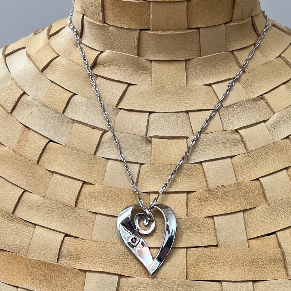 Sterling Silver Heart Pendant with Ruby inset